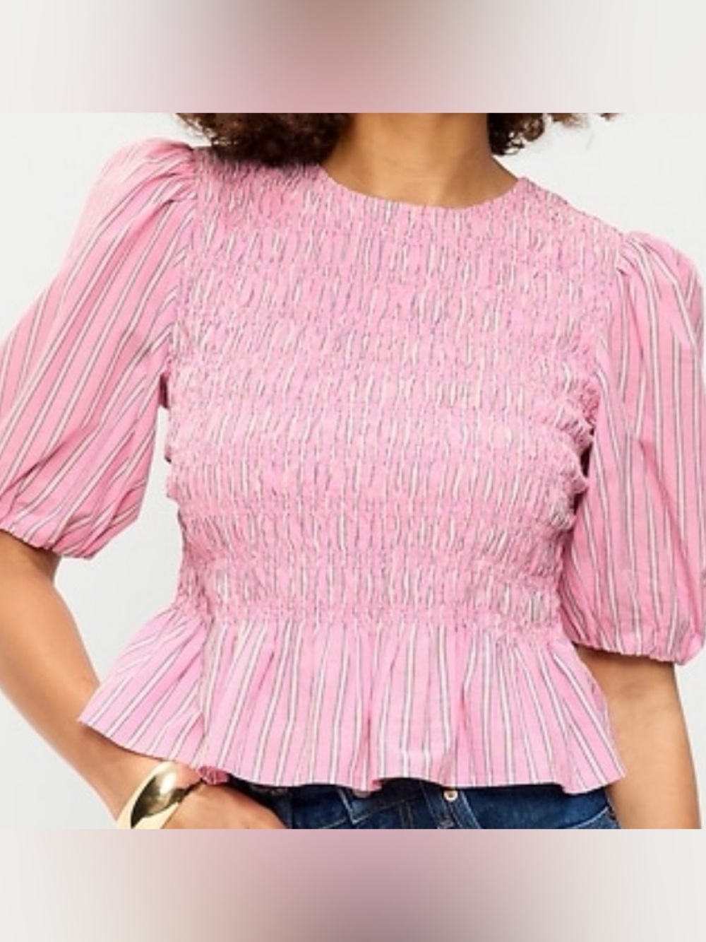 Old Navy Pink Smocked Peplum Blouse with Stripes